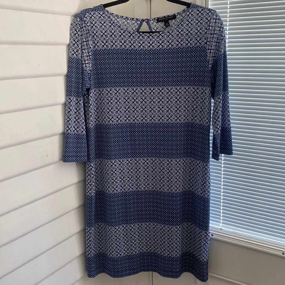 Banana Republic Navy Mixed Media Stripe 3/4 Sleeve Dress